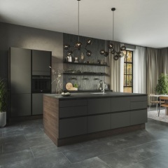 Grå linoleum, eg skiffer brun lak. Profil L4