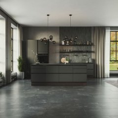 Grå linoleum, eg skiffer brun lak. Profil L4