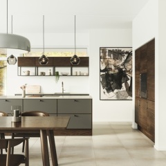 Grå linoleum, eg mokka lak. Profil L11